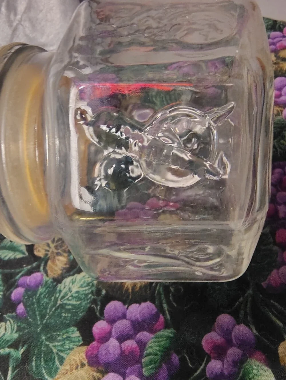 Vintage Embossed Grape Hexagon Glass Canister Jar with Lid